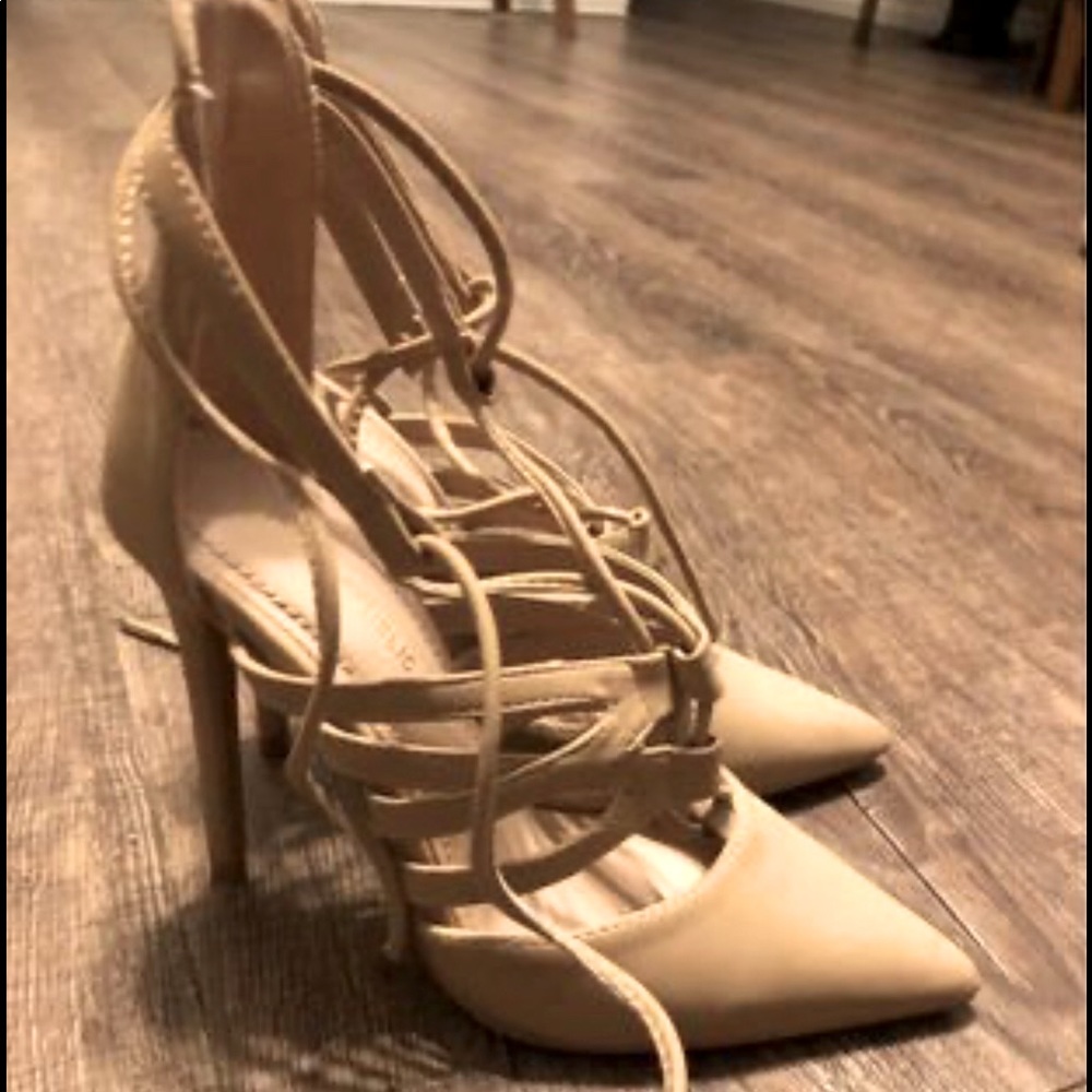 Nude strappy heels
